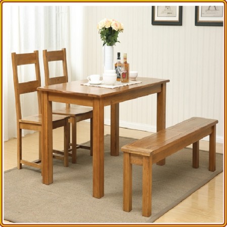 Rustic Oak - Dining Sets 04 : Bàn Ăn 1m2 + Bench + 2 Ghế ( 2 Nan - Mặt Gỗ )